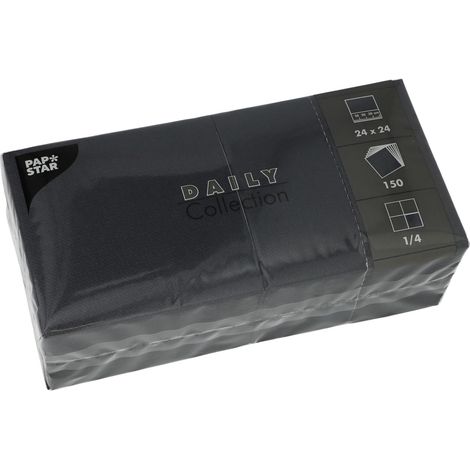 PAPSTAR, LOT DE 150 SERVIETTES « DAILY COLLECTION » - PLIÉES EN 4-24 X 24 CM - NOIRES 89611