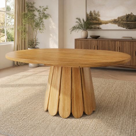 Mesa extensible redonda a ovalada 118-158 cm para 6 personas, MDF y metal, marrón HAVRYA (1/5)