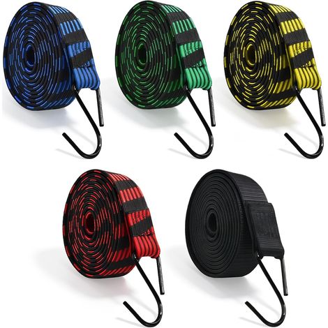 6 pièces Tendeur Elastique Réglables, 200cm Tendeurs Elastique avec Crochets, Plat Tendeur de Bagages, Sandow Elastique pour Bagages, Bache, Tente, Transport de Charges, Vélo,Moto, Voiture, Camping (1/5)