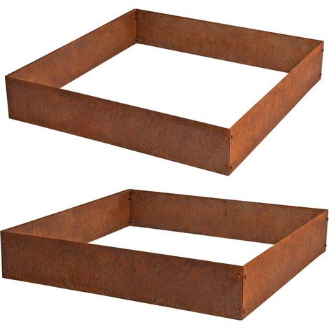 Beeteinfassung Beetumrandung Quadrat 2er Set Edel-Rost Hochbeet Cortenstahl (1/5)