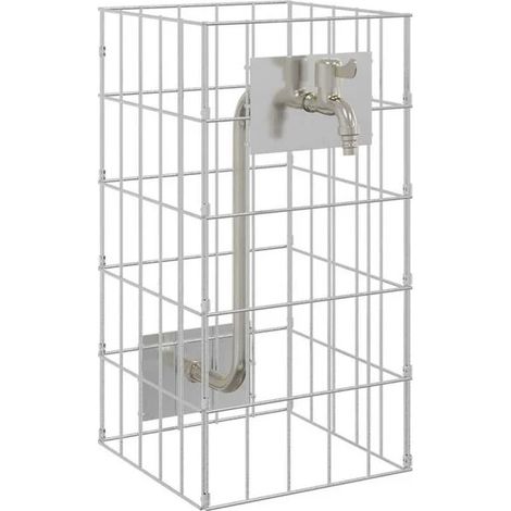 Robinet en gabion argenté, 26 x 25 x 50 cm, acier inoxydable. (1/4)