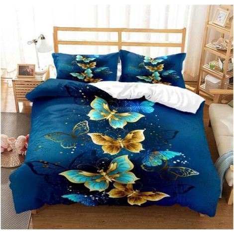 Housse de Couette Papillon doré,Bleu,Coloré Fantaisie Papillon Housse de Couette,3D Papillons Ensembles de literie 220x240 cm - RA8 (1/3)