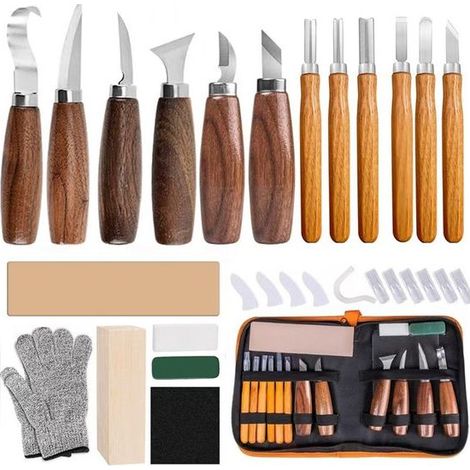 Kit complet de gravure sur bois 19 pièces - Outils de travail du bois - Kit de démarrage whittling - Couteaux et lames de cuillère - Pour enfants et adultes - DIY (1/5)