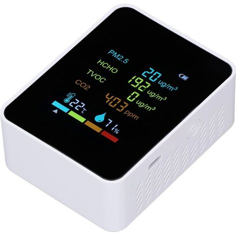 Détecteur Qualité Air Numérique PM2.5 HCHO TVOC CO2 Moniteur avec Batterie Intégrée (1/5)