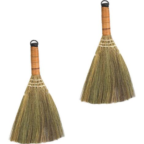 Filiyano-Lot de 2 brosses à paille, balai de jardin, pelle à poussière, brosse en bambou naturel faite main, brosse à poussière (1/5)