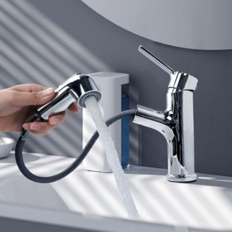 Mitigeur Lavabo Douchette Extractible Monocommande Deux Jets Eau Robinet Salle de Bains (1/4)