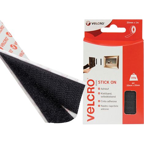 Velcro Brand Black Hook-and-Loop Tape, 20mm x 1m (1000mm x 20mm) Stick-On Fastener