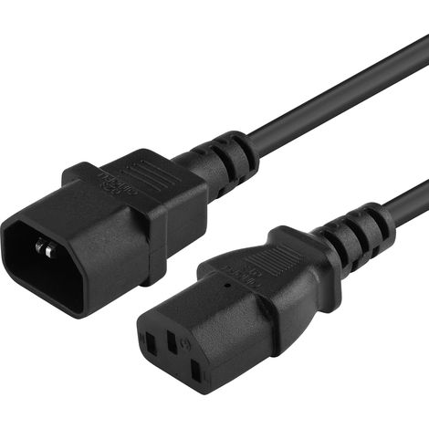 Extension d'alimentation pour PC 230V 2m, Rallonge IEC 320, Prise à Fiche, IEC 320 C13 pour C14, Câble d'alimentation, Couleur Noire (1/5)
