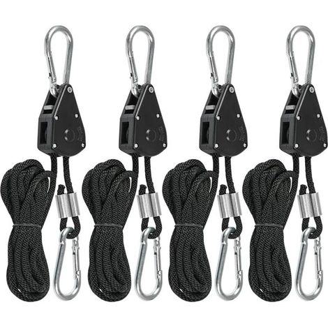 Tendeur de Corde à Cliquet 4Pcs Cordes à Cliquet avec Crochet. Cordes de Tente Réglables. Tendeur Voile Ombrage. Corde de Fixation pour Tente. 150 Livres. Sangle Réglable pour Auvent Camping (1/5)