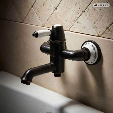 PaulGurkes Robinet de baignoire rétro noir avec bordure en céramique blanche (1/5)