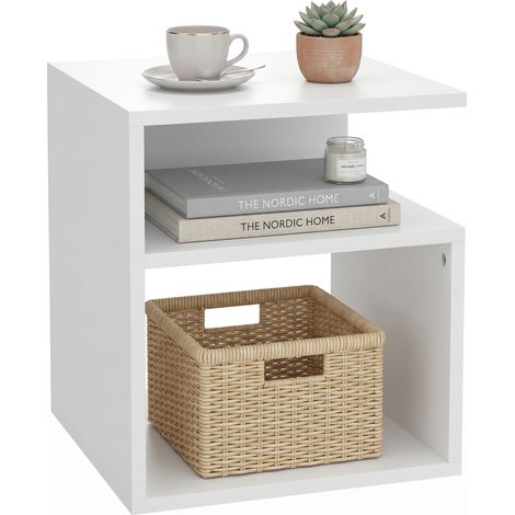 Table d'appoint - HOMCOM - 3 niveaux - étagères ouverts - pour salon et chambre - bois - 35 x 35 x 41,5 cm - blanc (1/5)
