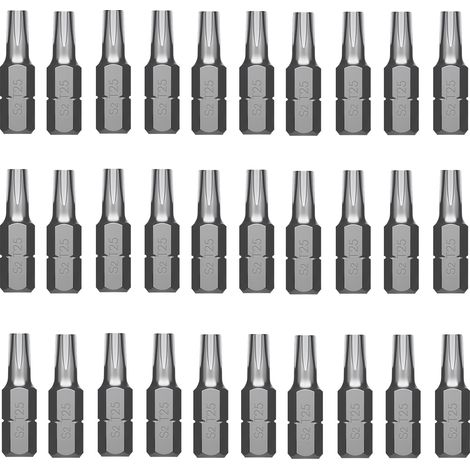 Jeu d'embouts Torx T25 - 30 pièces S2 en acier (longueur : 25 mm) - Convient pour vis Torx (1/5)