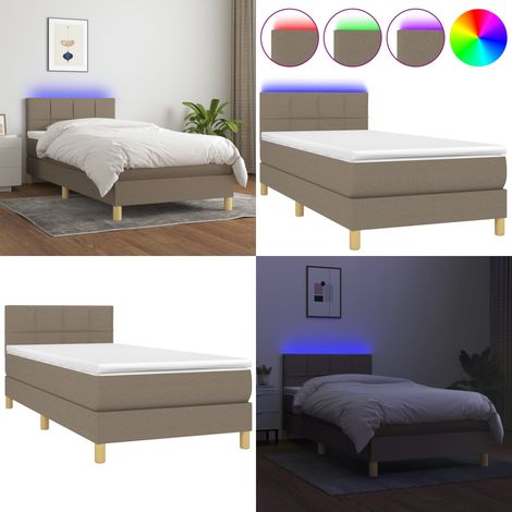 Sommier à lattes de lit avec matelas LED Taupe 90x190 cm Tissu - Sommier Tapissier - Lit Avec Led - Matelas À Ressorts Ensachés - Têted Lit Ajustable - Éclairage LED - Home & Living (1/5)