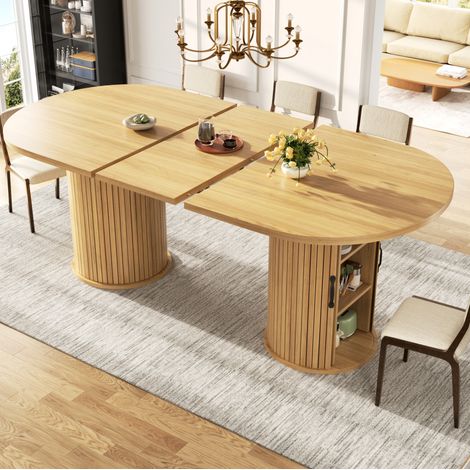 Mesa de comedor extensible 149,8-189,7 x 80 x 75 cm de MDF natural con almacenaje – MEUBLIV (1/5)