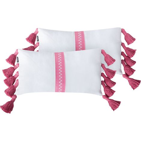 Set of 2 Decorative Cushions LOVELY Cotton 30 x 50 cm White Pink