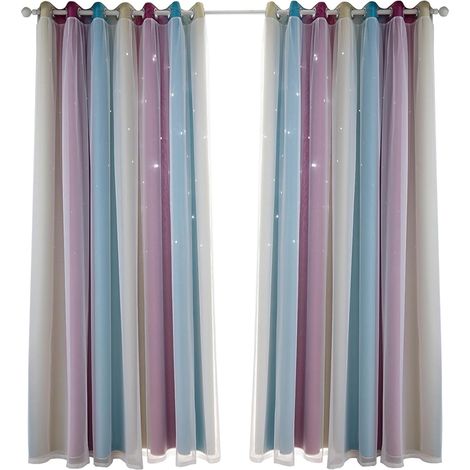 Rideaux Occultants étoiles Colorées, Design Double Couche pour Chambre de Filles, Salon, Rideaux de Fenêtre en Tissu Polyester Isolant (Violet 53" L x 95" L) (1/2)