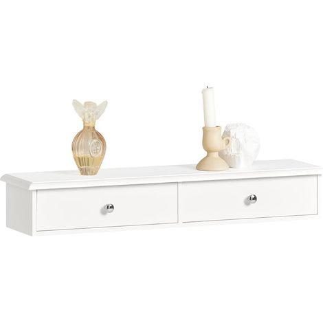 Sobuy – Meuble d’entrée rangement étagère murale 2 tiroirs L63,5xP13,5xH10cm – MDF blanc – Capacité 10kg – FRG43W (1/5)