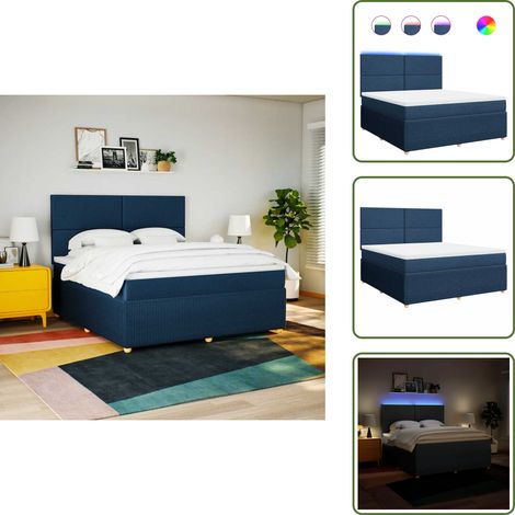 Cama ajustable - vidaXL Cama box spring con colchón tela azul 180x200 cm - Cama con cabecero