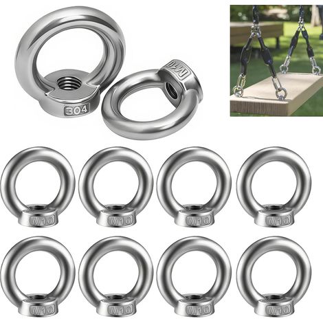 10 Pièces M10 d'écrous à Anneau en Acier Inoxydable 304, Anneau de Levage M10, Acier Inoxydable 304 écrou de Bague, Anneau de Levage, écrous à Oeil, pour les Accessoires de Levage et Raccord de Corde (1/5)