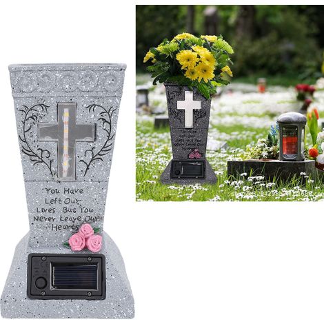 Jarrón de resina para cementerio con LED solar y sistema de drenaje [Tipo de producto] – Aspecto eterno, base estable [Nombre de la marca] – Modelo “Luz del Recuerdo” [Modelo] – Resistente a la intemp (1/5)