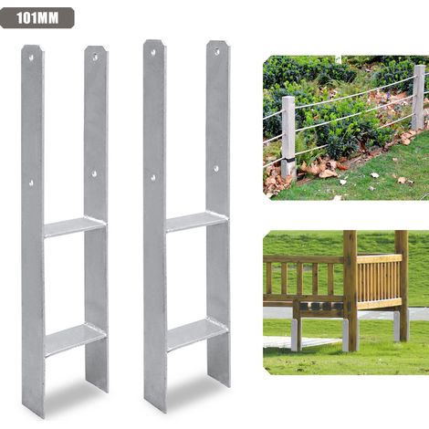 Jiubiaz Ancrage pour poteaux d'extérieur – très robuste, résistant aux intempéries et idéal pour les poteaux en bois dans le jardin - 101 mm 2x - H support de poteau (1/5)