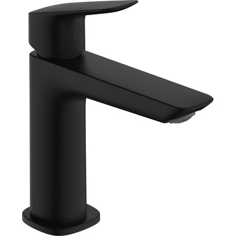 Mitigeur de lavabo sans tirette ni vidage, économie d'énergie, Robinet de salle de bain avec hauteur sous bec 110 mm, économie d'eau, Noir mat, 71255670 (1/5)