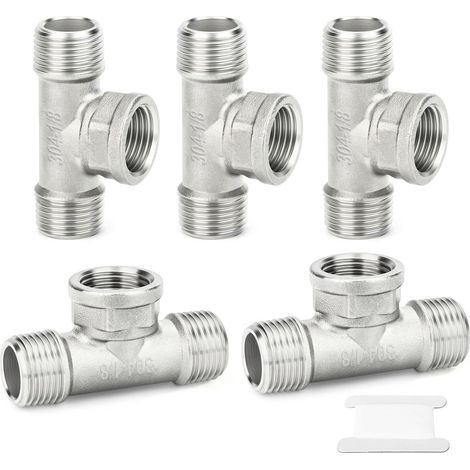 1 pièces Raccords de tuyauterie en acier inoxydable à 5 voies, 1" BSP femelle raccords Female Branch Tee 1/8"BSP(5 PCS) (1/5)
