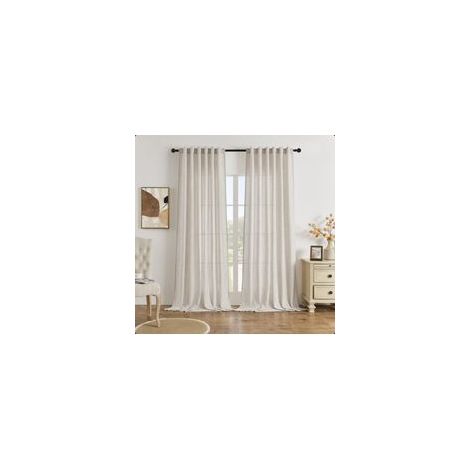 Lot de 2 pièces Ensemble de rideaux de salon - aspect lin - semi-transparent - pour chambre d'enfant - 214 x 127 cm (H x L) - marron clair