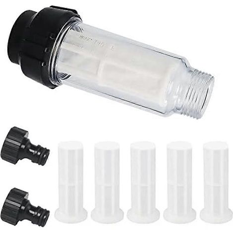 Tuyau d'arrosage avec filtre à eau, préfiltre à eau de 3/4 pouce, ensemble de filtration avec 5 inserts filtrants + 2 raccords rapides (1/5)