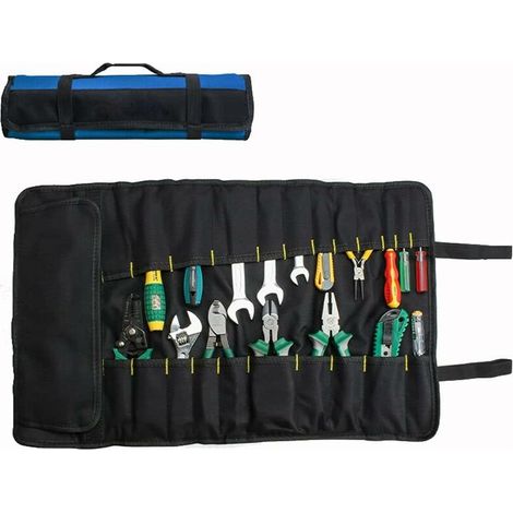 Tool Roll Bag, 37 Pocket Tool Bags, Multi-Purpose Tool Roll Up Bag, Tool Wrap Roll Organisers, Portable Tool Pouch, Screwdriver Spanner Roll Tools Storage - Blue (1/5)
