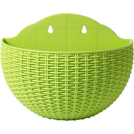 Pot de plantes suspendu au mur en rotin imitation, fleur semi-circulaire montée demi-ronde pour balcon intérieur et extérieur, vert clair S (1/5)