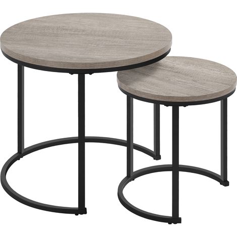 Yaheetech Lot de 2 Tables d'appoint, Tables Basses Gigogne Rondes Salon, Style Industriel, 40/60 cm, Cadre en Métal, Gris