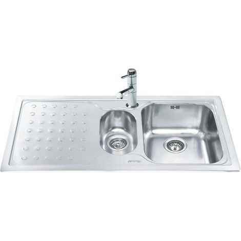 Lavello incasso 2 vasche gocciolatoio sinistro 100x50 Smeg LV100S3 inox (1/2)