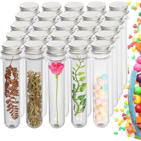 60 tubes en plastique avec bouchons, 45 ml, tubes transparents pour sel de bain, bonbons, épices, fleurs, perles, liquides et laboratoire (1/5)
