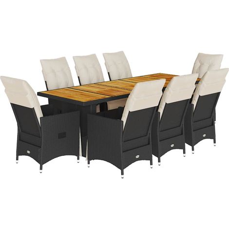 Maison Exclusive - Ensemble de bistro de jardin 9 pcs coussins noir poly rotin (1/5)