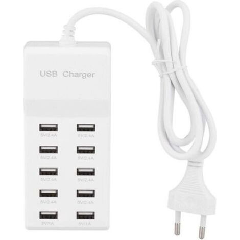 Fdit Chargeur Mural USB 10 Station de Chargement USB Multi-Ports 100-240V Bandeau d'alimentation pour hub USB de Voyage avec Cordon pour Plusieurs appareils(UE) (1/4)