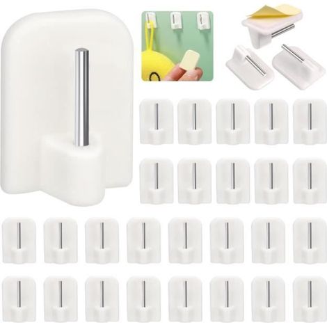 Lot de 30 Crochet Rideau, accroche Rideau sans percage pour fenêtre, Blancs, Crochets de fenêtre à Crochets de Rideau pour (1/4)