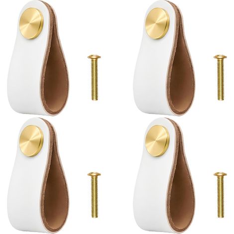 Lot de 4 Poignée Meuble Cuir, Poignée Meuble, Boutons de Tirage pour Armoires, Matériaux Durables et Design Élégant (1/5)