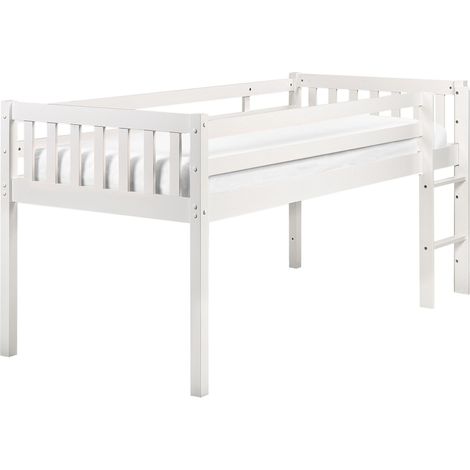Letto singolo alto per bambini in legno di caucciù con rete a doghe in legno bianco 90 x 200 cm Peipin