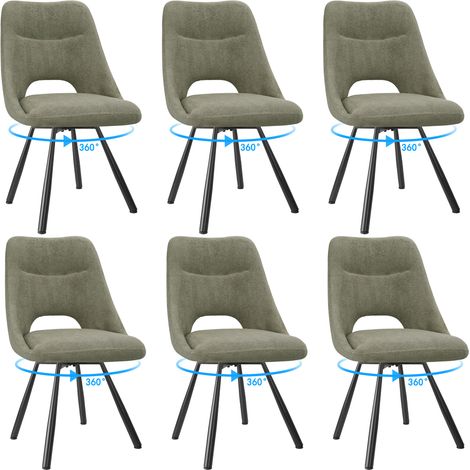 LEWE Lot de 6 Chaises de Salle à Manger, Chaise de Cuisine Pivotante à 360°, Capitonnée Chaise Salon avec Pieds en Métal, Marron Gris