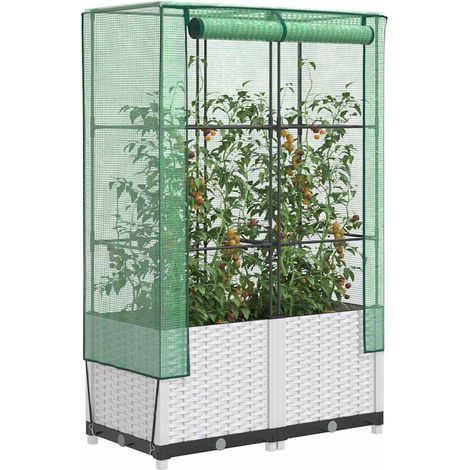 Hochbeet mit Gewächshaus-Aufsatz Rattan-Optik 80x40x138 cm
