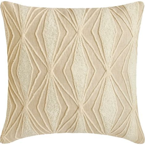 Taie d'oreiller beige, 30 cm x 30 cm, broderie bouclette en lin, motif géométrique, style moderne - Everly Neutral (1/5)