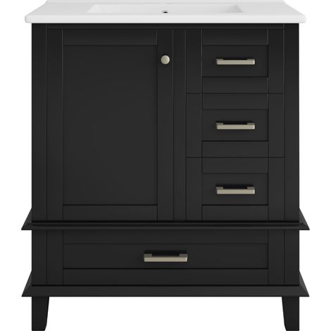 Badmöbel 76 x 45,5 x 83,5 cm, schwarz, mit integriertem Keramikwaschbecken (1/5)