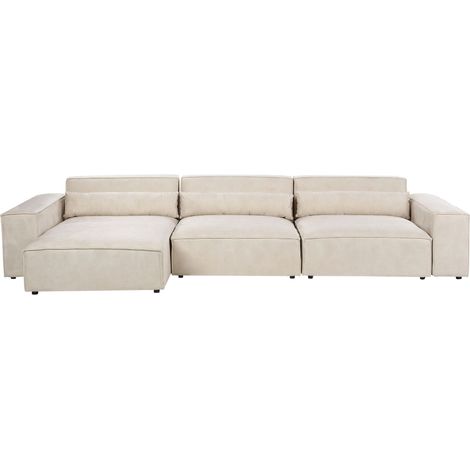 Right Hand 4 Seater Modular Sofa Beige Velvet Sectional Couch Sofa with Black Legs Modern Living Room HELLNAR (1/5)