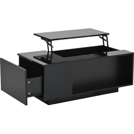 Höhenverstellbarer Couchtisch 100 x 50 x 40 cm, schwarz mit Stauraum und Schublade (1/5)