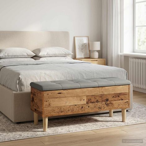 vidaXL Banco de Almacenamiento con Cojín Madera envejecida (1/5)