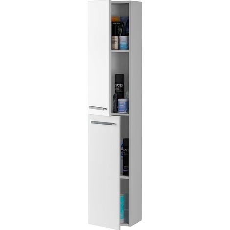Mobile Bagno Sospeso Armadietto A Colonna Armadio Pensile Sospesa 2 Ante 4 Ripiani Arredamento Bagno Lavanderia Elegante Moderno Minimal 30 x 25.5 x 150 cm Bianco Lucido Laccato