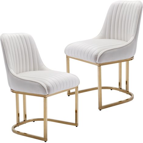 Sillas de Comedor Juego de 2 en Terciopelo de Cocina Sillas con Marco de Metal para Restaurante sala de Estar, Blanco, Wahson (1/5)
