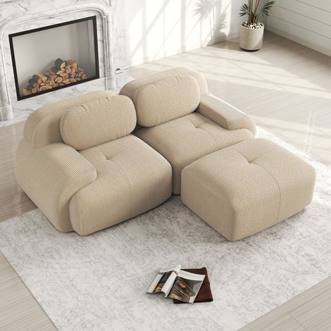 Ecksofa 208x178x75 cm Beige Cordstoff modular rahmenlos mit geschwungenen Armlehnen (1/5)
