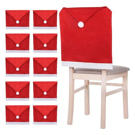 Fodera per sedia, cappello di Babbo Natale rosso, set da 10 pezzi.